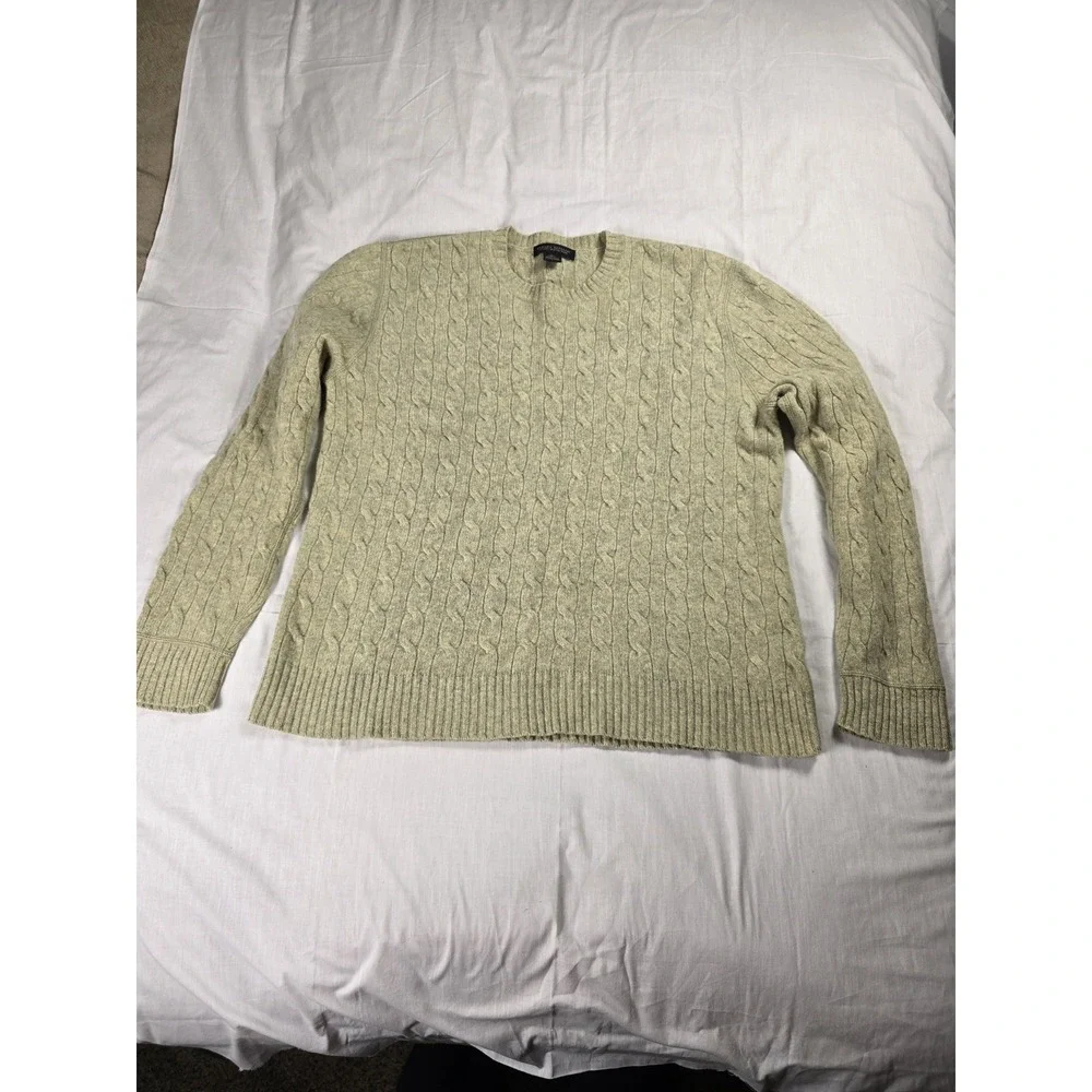 Banana Republic Sweater Mens Large Green Wool Angora Cashmere Cable Knit Luxury